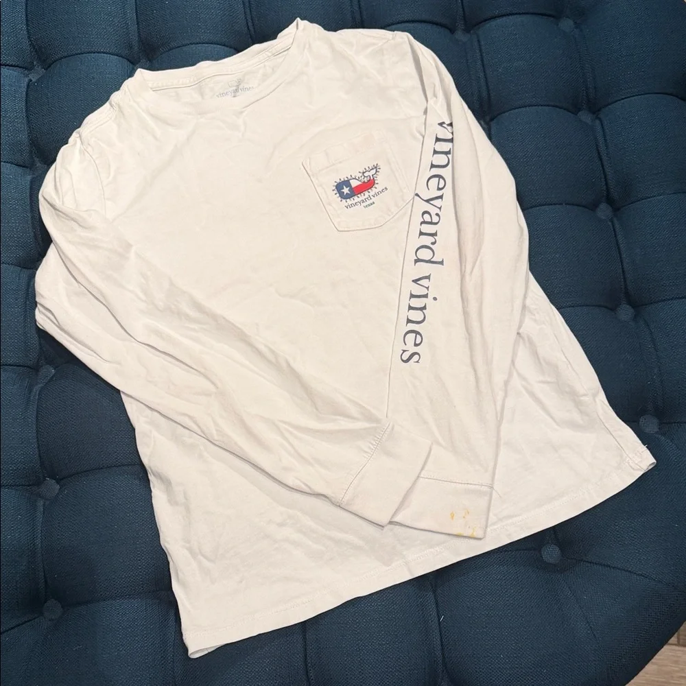 Vineyard Vines Kids White Long Sleeve Tee Christmas Texas Theme 100% cotton (LR)